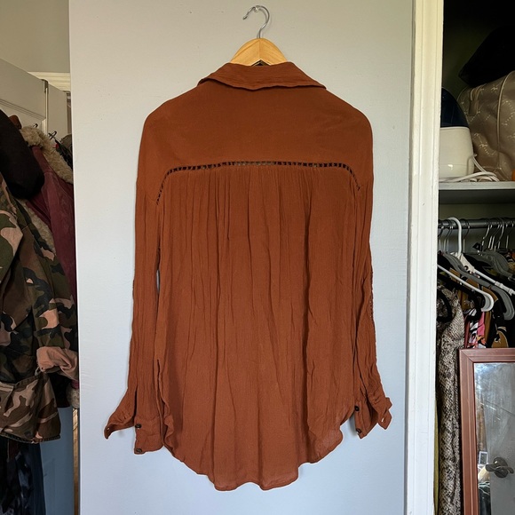 Free People Katie Bird Button down shirt size small - rust - Picture 3 of 7